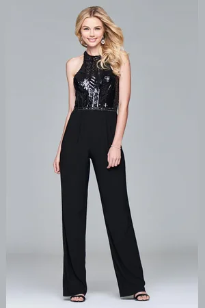 FAVIANA S8010 Long jersey jumpsuit with sequin bodice