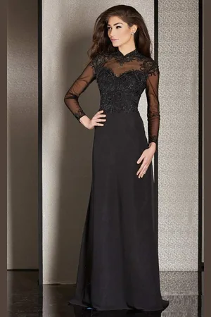 Clarisse M6212 Embroidered Illusion Long Sleeve Gown