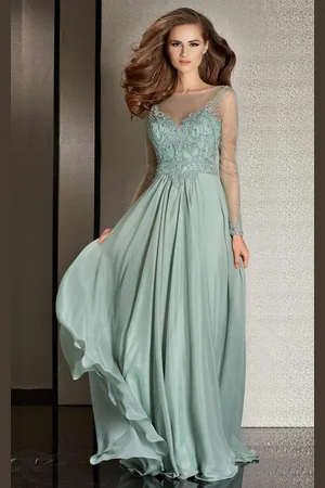 Clarisse M6215 Bedazzled Sheer Bateau Dress