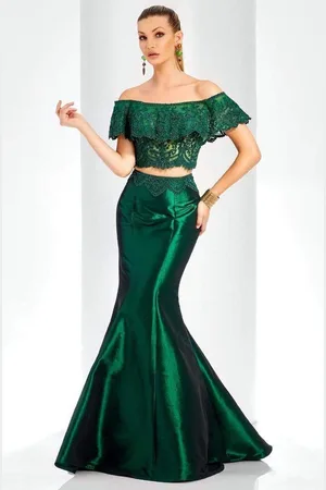 Clarisse 4932 Scalloped Overlay Off-Shoulder Mermaid Gown