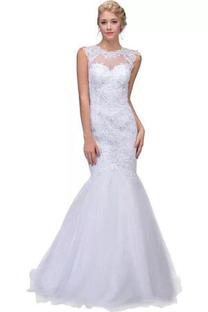 Eureka Fashion Bridal Lace Illusion Mermaid Wedding Evening Gown