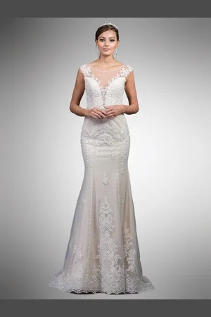 Dancing Queen Bridal 18 Floral Lace Illusion Bateau Trumpet Gown