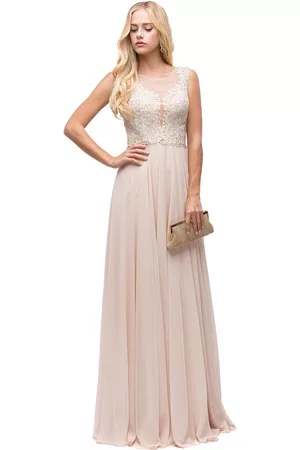 Dancing Queen Bridal 9826 Gilded Lace Illusion A-Line Prom Dress