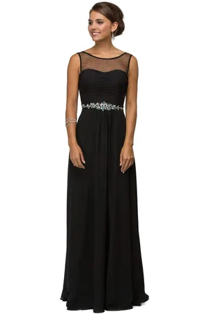 Dancing Queen Bridal 9541 Ruched Illusion Sweetheart Jewel-banded Chiffon A-line Dress