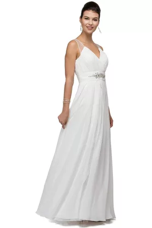 Dancing Queen Bridal 9539 Sophisticated Ruched V-Neck Chiffon A-line Dress