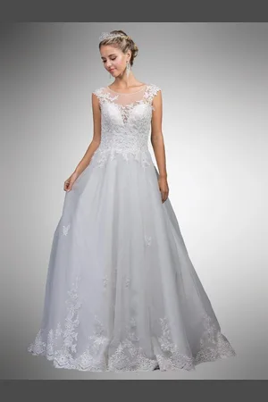 Dancing Queen Bridal 23 Cap Sleeve Illusion Floral Appliqued Ballgown
