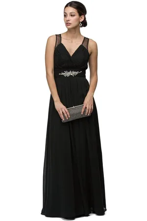 Dancing Queen Bridal 9539 Sophisticated Ruched V-Neck Chiffon A-line Dress
