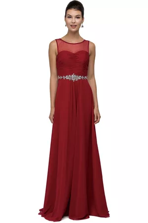 Dancing Queen Bridal 9541 Ruched Illusion Sweetheart Jewel-banded Chiffon A-line Dress