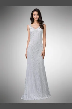 Dancing Queen Bridal 9981 Bedazzled Lace V-neck Sheath Dress