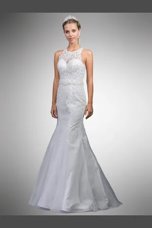 Dancing Queen Bridal A7003 Beaded Lace Illusion Halter Mermaid Gown