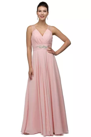 Dancing Queen Bridal 9539 Sophisticated Ruched V-Neck Chiffon A-line Dress