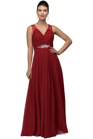 Dancing Queen Bridal 9539 Sophisticated Ruched V-Neck Chiffon A-line Dress