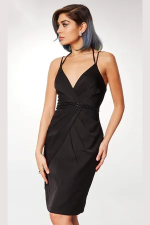 Clarisse M6562 Beaded Fine Strapped Sleeveless Knee Length Dress