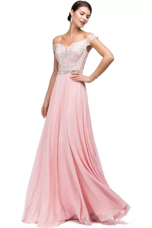 Dancing Queen Bridal 9701 Off-the-Shoulder Long Prom Dress with Lace Applique