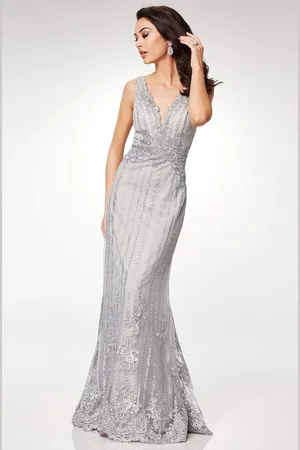 Clarisse M6501 Adorned Lace Applique Long Sheath Gown