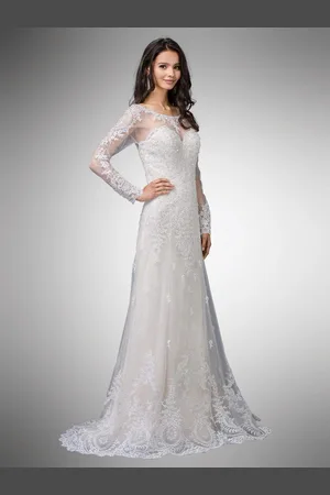 Dancing Queen Bridal 9 Two Tone Beaded Lace Illusion Bateau A-line Gown