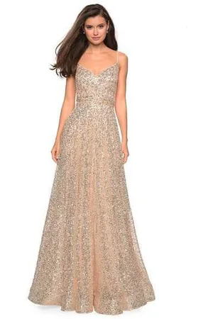 La Femme 27747 Sequined V-neck A-line Dress