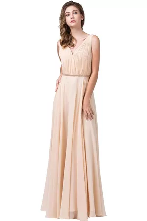 Dancing Queen 2588 Ruched Bodice A-Line Gown with Rhinestone Belt