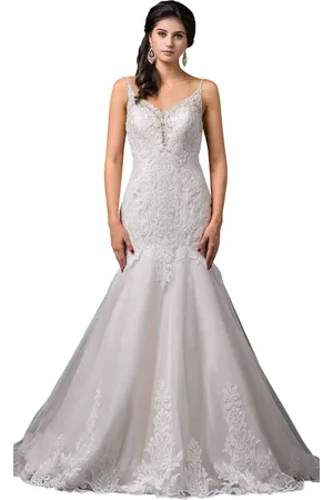 Dancing Queen Bridal 82 Embroidered V-Neck Trumpet Wedding Dress