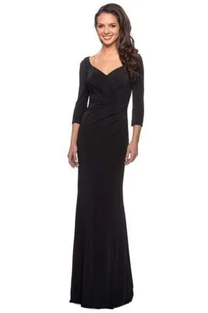 La Femme 26955 Ruched V-neck Sheath Dress