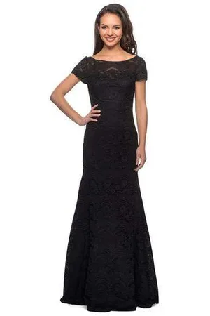 La Femme 26875 Short Sleeve Lace Mother of the Groom Trumpet Dress