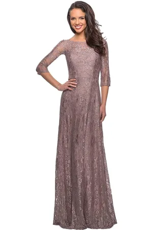 La Femme 27857 Lace Bateau A-line Dress