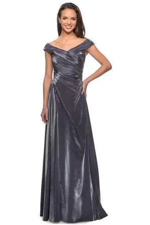 La Femme 27846 Ruched Off-Shoulder A-line Dress