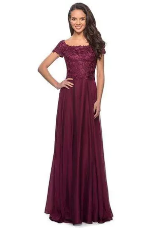 La Femme 26550 Lace Bateau Chiffon A-line Dress