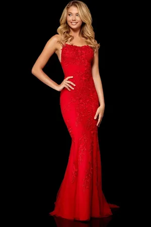 Sherri Hill 52338 Sexy Open Back Foliage Motif Simple Prom Dress