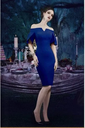 Janique 1942 Bell Sleeve Off-Shoulder Fitted Dress