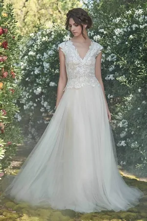Tadashi Shoji Embroidered V-Neck Wedding Dress