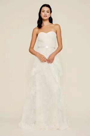 Tadashi Shoji Hayes Strapless Chantilly Lace Tiered Gown