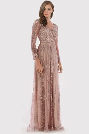 Lara Dresses 29788 Rhinestone Beaded Long Sleeve Lace Gown