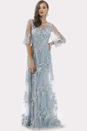 Lara Dresses 29772 Floral Lace Appliqued Tulle Overlay Gown
