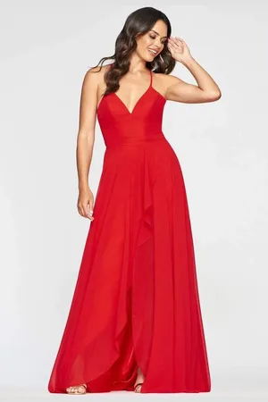 FAVIANA S10413 V-neck Chiffon Modest Prom A-line Dress