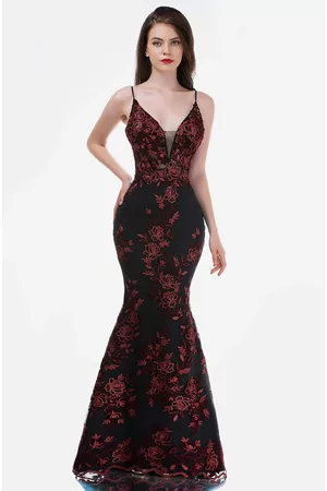 Nina Canacci 2240 V-Neck Embroidered Long Dress