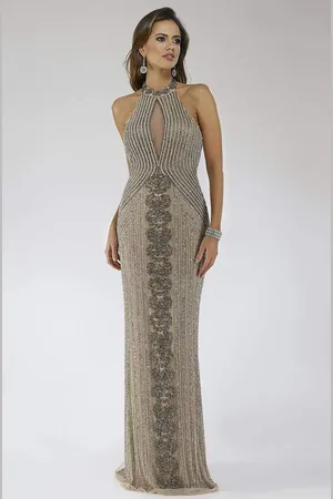 Lara Dresses 29600 Beaded Halter Sheath Evening Gown