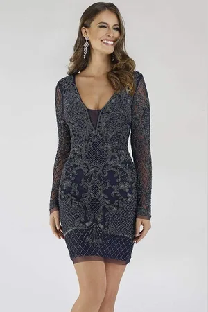 Lara Dresses 29610 Beaded Long Sleeves Cocktail Dress