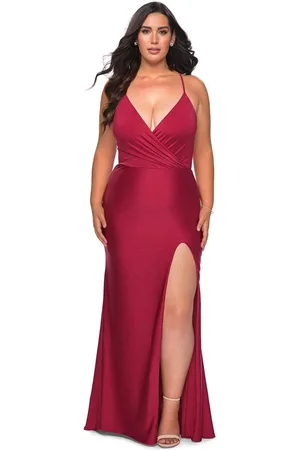 La Femme 29022 Plunging V-neck Jersey Plus Size Prom Dress