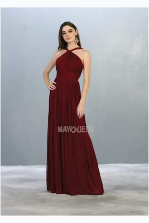 May Queen MQ1769 Halter Neck Ruched Chiffon Long Formal Gown