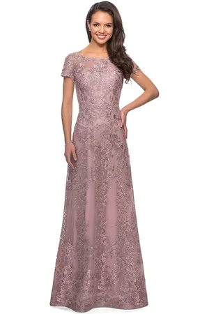 La Femme 27935 Illusion Neckline Beaded Lace Ornate A-Line Gown