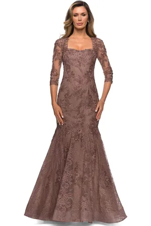 La Femme 28033 Quarter Sleeves Floral Lace Mermaid Gown