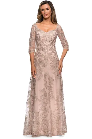 La Femme 28053 Lace V Neck A-line Dress