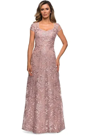 La Femme 27951 Lace V Neck Sheath Mother of the Bride Dress