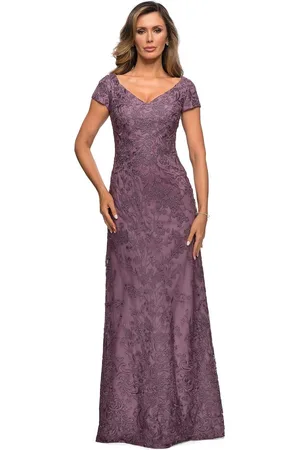 La Femme 27915 Short Sleeve Floral Embroidered Dress