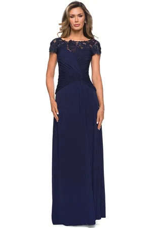 La Femme 28029 Ruched Knotted A-Line Evening Dress