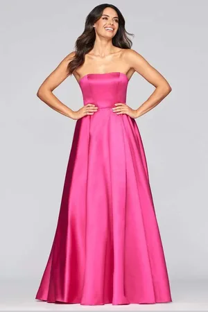 FAVIANA S10439 Strapless Lace Up Back High Slit Dress