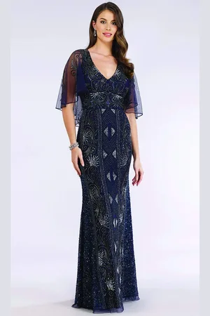 Lara Dresses 29393 Embellished V-neck Long Sheath Dress