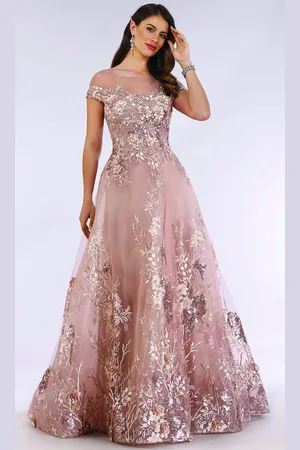 Lara Dresses 29619 Applique Illusion Bateau A-line Dress