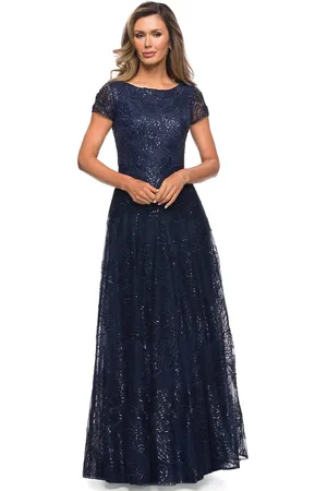 La Femme 27837 Sequined Lace Bateau A-line Dress